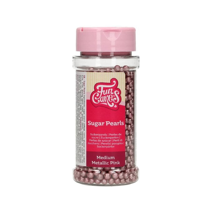 FunCakes Metallic Pink Sugar Pearls 4mm 80g image number 1