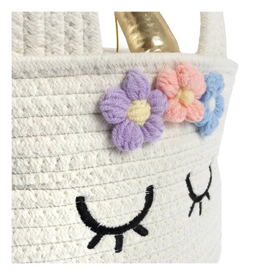 White Unicorn Cotton Rope Basket 30cm x 18cm  image number 3