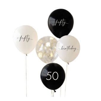 Ginger Ray Black and Champagne Gold 50th Birthday Party Balloons 5 Pack