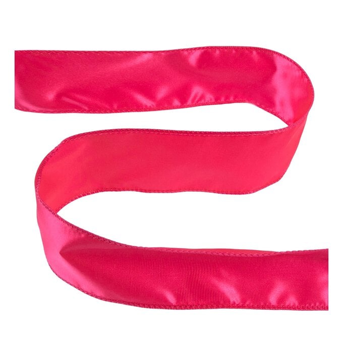 Hot Pink Wire Edge Satin Ribbon 63mm x 3m image number 1