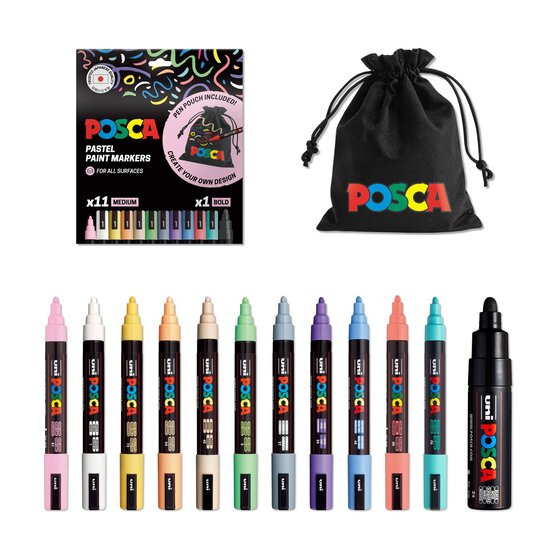 Uni-ball Posca Pastel PC-5M Marker Pens and Pouch 12 Pack image number 3