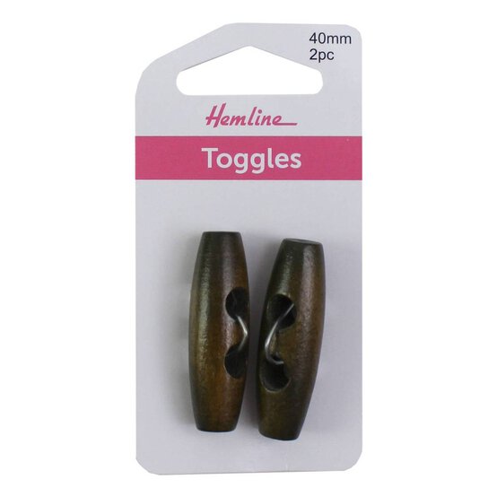 Hemline Dark Brown Woodtune Toggles 40mm 2 Pack image number 2