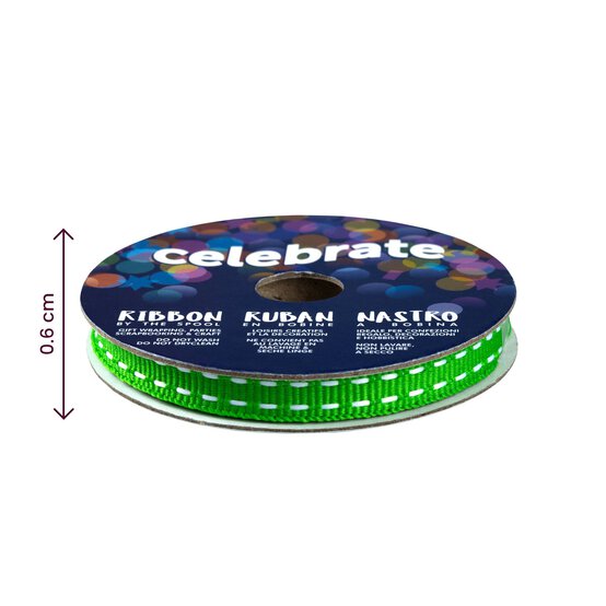 Lime Green Grosgrain Running Stitch Ribbon 6mm x 5m image number 4