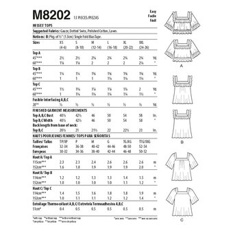 McCall's Women's Tops  Sewing Pattern M8202Y (Y XS-M)