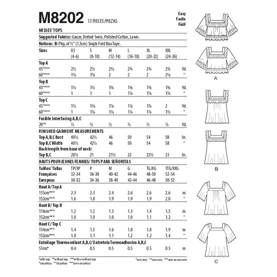 McCall's Women's Tops  Sewing Pattern M8202Y (Y XS-M) image number 2