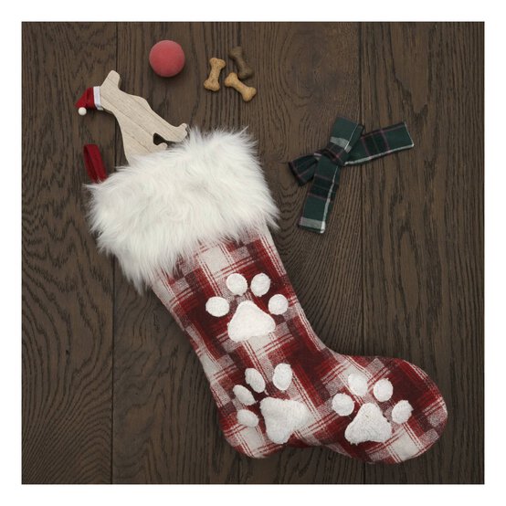 Red Tartan Paw Print Stocking 48cm image number 2