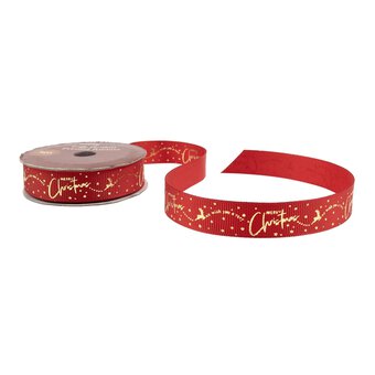 Reindeer Merry Christmas Printed Ribbon 15mm x 3m