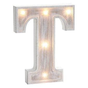 White Washed Wooden LED Letter T 21cm