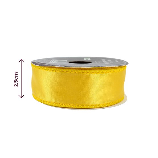 Yellow Wire Edge Satin Ribbon 25mm x 3m image number 3