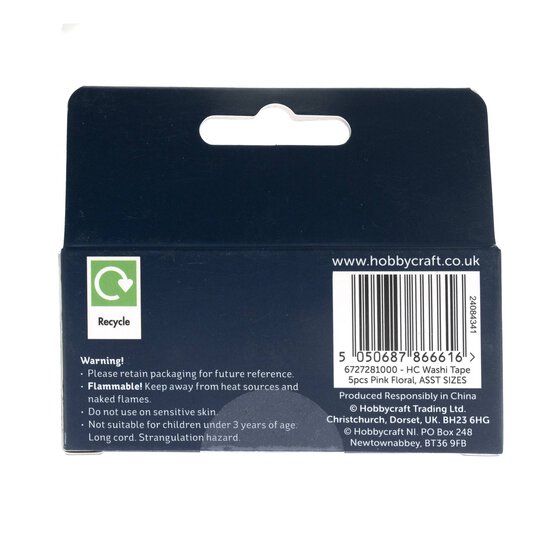 Pink Floral Washi Tape 5m 5 Pack image number 6