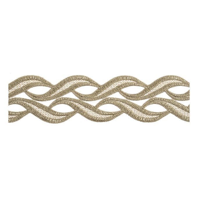 Gold 60mm Metallic Leaf Border Lace Trim by the Metre image number 1
