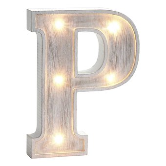 White Washed Wooden LED Letter P 21cm