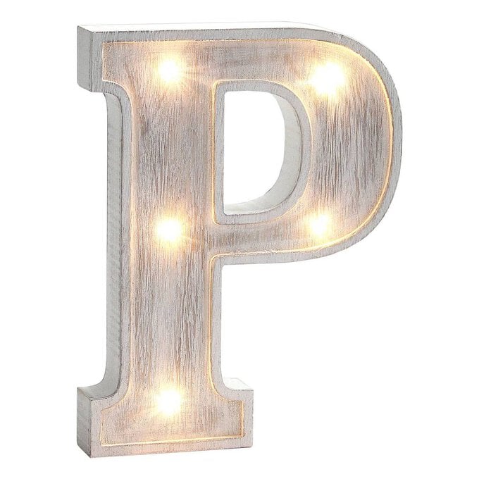 White Washed Wooden LED Letter P 21cm image number 1