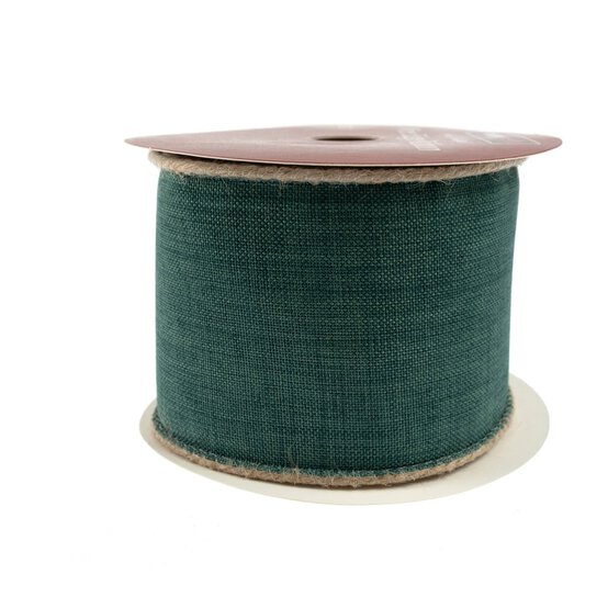 Green and Jute Trim Wire Edge Ribbon 63mm x 3m image number 5