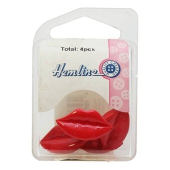 Hemline Red Lips Buttons 4 Pack