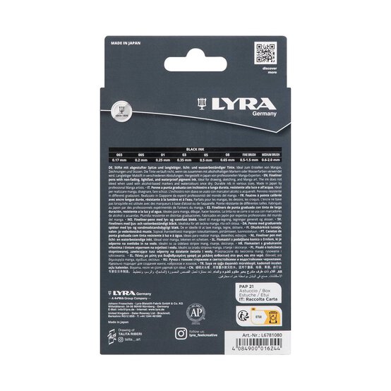 Lyra Graduate Manga Black Fineliner Pens 8 Pack  image number 2