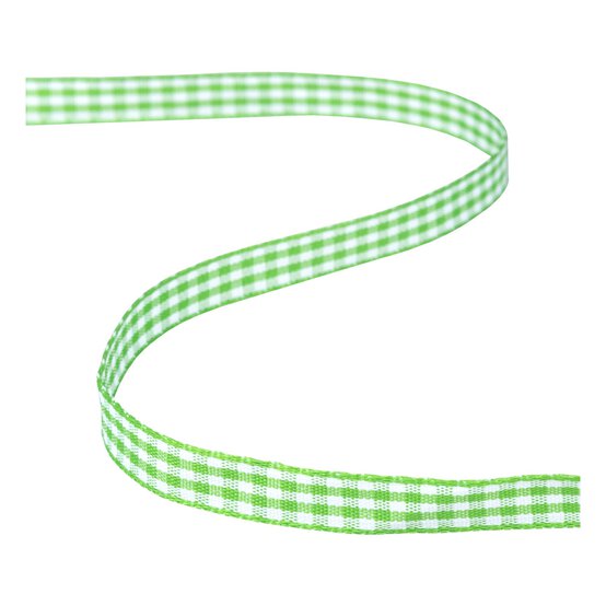 Lime Gingham Ribbon 9mm x 5m image number 2