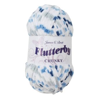 James C Brett White Blue Multi Flutterby Chunky Yarn 100 g