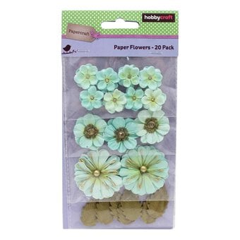 Turquoise Paper Flowers 20 Pack