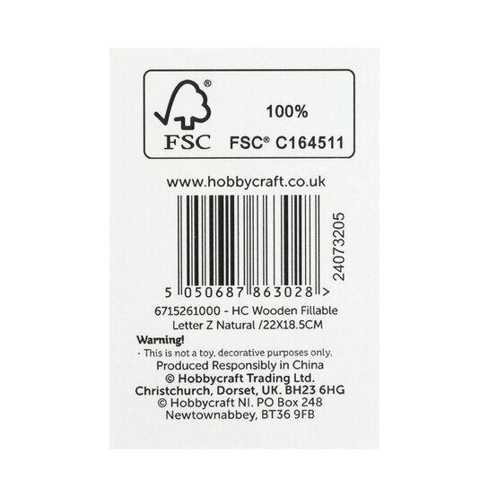 Wooden Fillable Letter Z 22cm image number 6