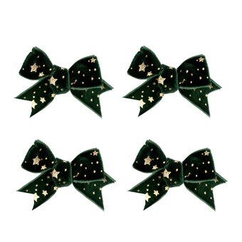 Green Velvet Star Bows 4 Pack