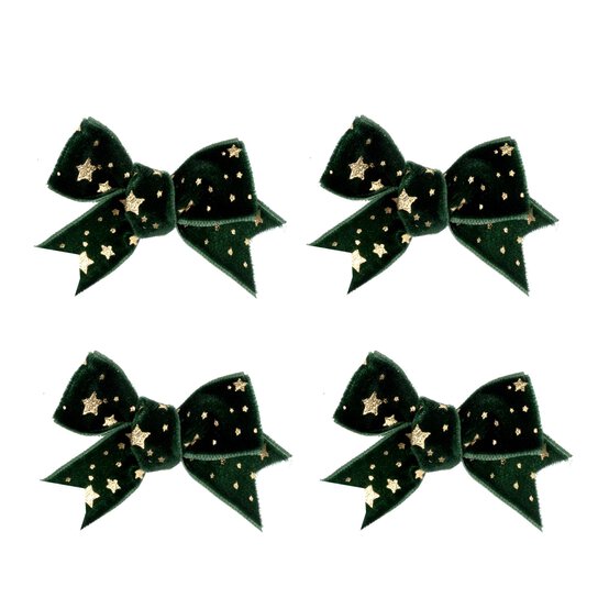 Green Velvet Star Bows 4 Pack image number 1