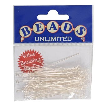 Beads Unlimited Silver Plated Eyepins 50mm 85 Pack