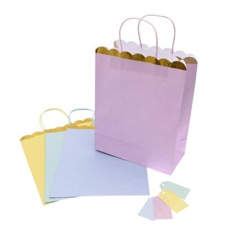 Pastel Gift Bag with Gold Scalloped Edge 4 Pack