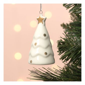 Glazed Hanging Ceramic Tree Decoration 8cm