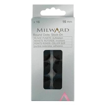 Milward Black Stick-On Hoop and Loop Round Dots 16mm 16 Pack