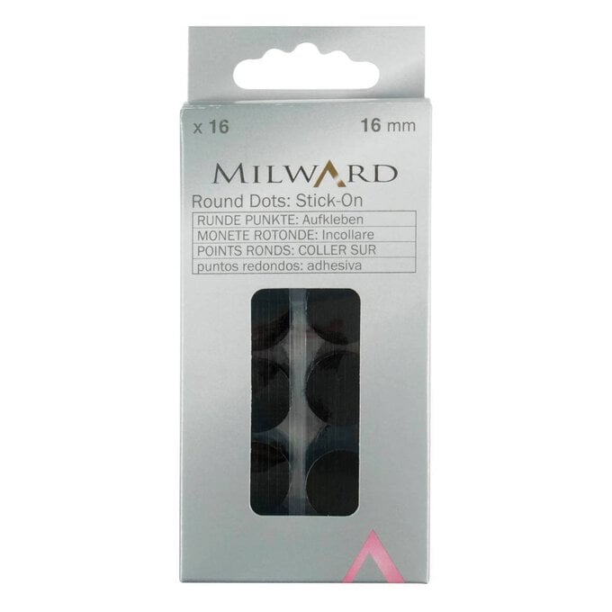 Milward Black Stick-On Hoop and Loop Round Dots 16mm 16 Pack image number 1
