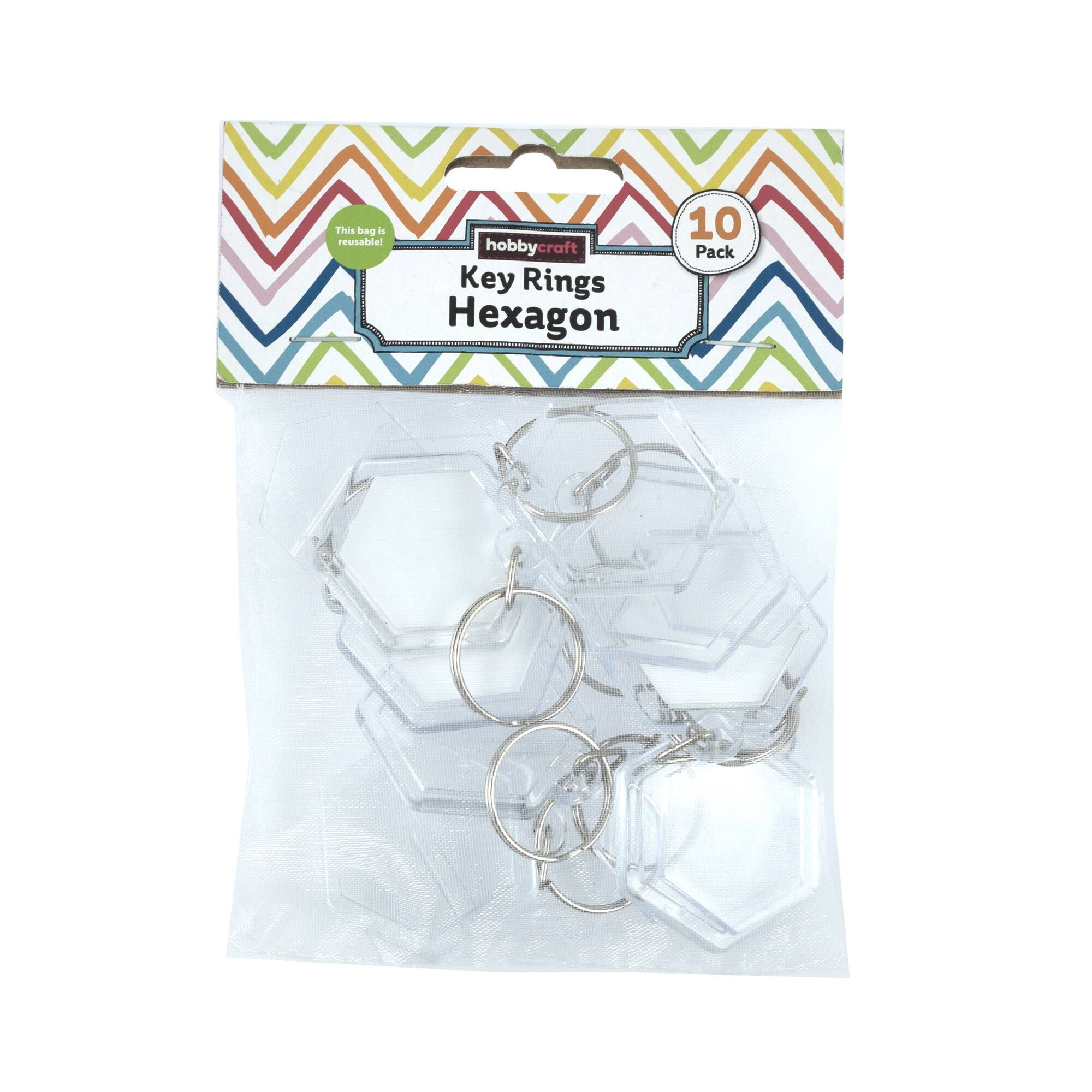 Clear Hexagon Keyrings 10 Pack Hobbycraft