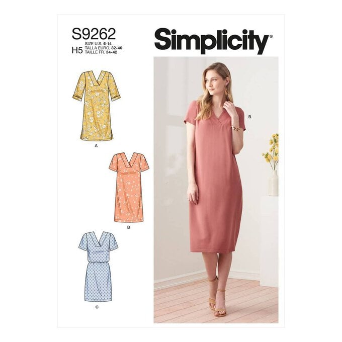 Simplicity V-Neck Shift Dress Sewing Pattern S9262 (6-14) image number 1