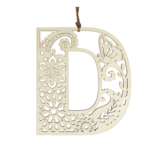 Wooden Filigree Hanging Letter D 12cm image number 2