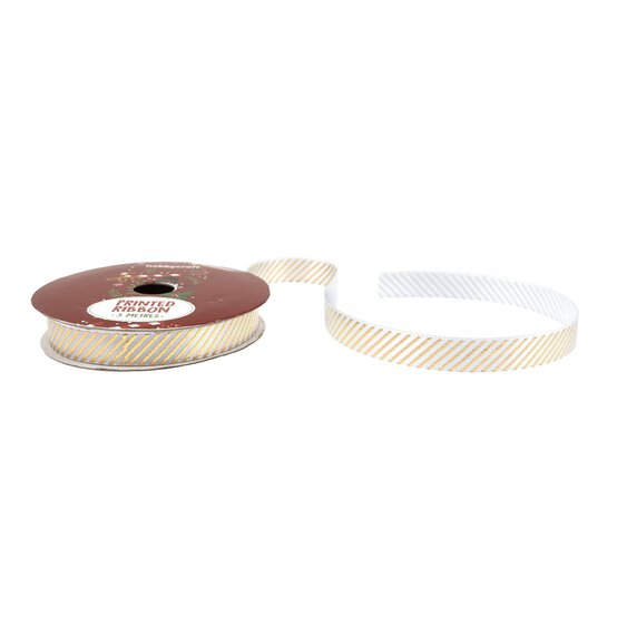 Golden Ribbo Gold Stripe Printed Ribbon 10mm x 3m | Hobbycraft