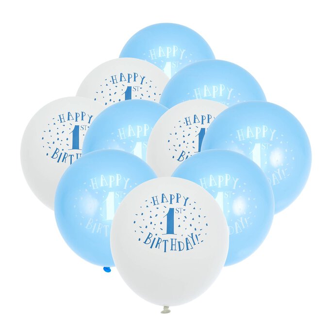 Blue 1st Birthday Latex Balloons 10 Pack image number 1