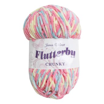 James C Brett Lemon Coral Blue Spot Flutterby Chunky Yarn 100g