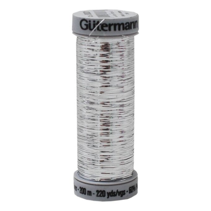 Gutermann Silver Metallic Sliver Embroidery Thread 200m (8001) image number 1