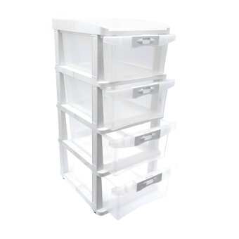 White Storage Tower with Wheels 4 Drawers