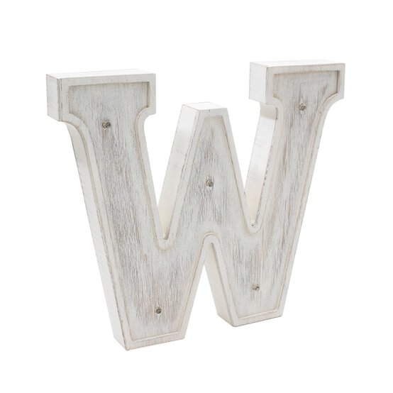 White-Washed Wooden LED Letter W 21cm image number 2