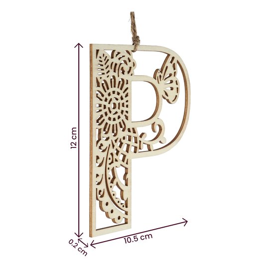 Wooden Filigree Hanging Letter P 12cm image number 4