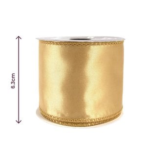 Bright Gold Wire Edge Satin Ribbon 63mm x 3m image number 3