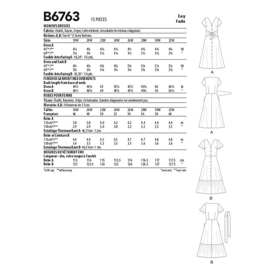 Butterick Women&rsquo;s Dress Sewing Pattern B6763 (26W-32W) image number 2