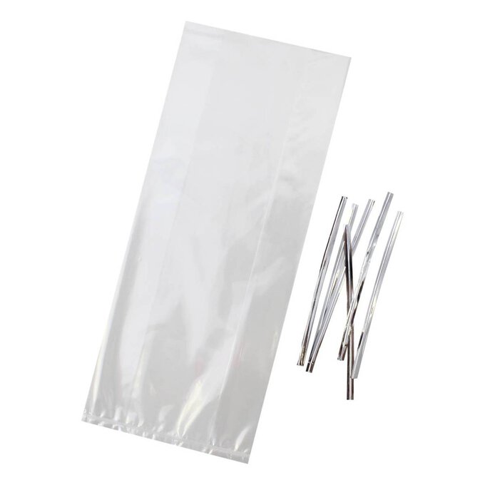 Clear Treat Bags with Ties 10 x 24cm 10 Pack Hobbycraft