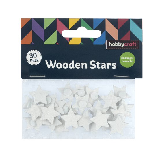 White Wooden Star Embellishments 30 Pack image number 4