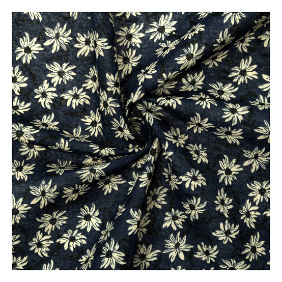 Teal Daisy Print Linen Look Fabric by the Metre image number 1