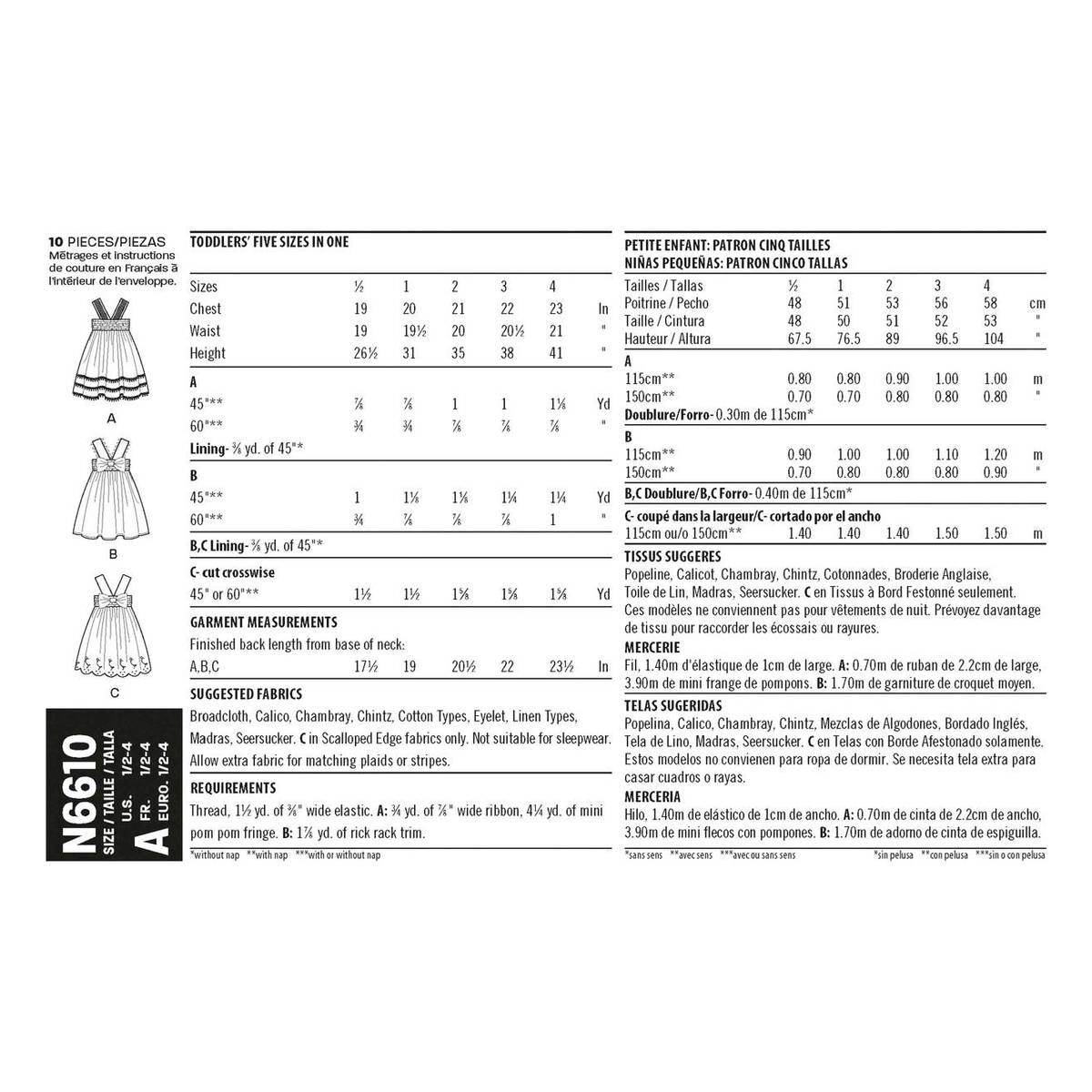 New Look Toddler’s Dress Sewing Pattern N6610 Hobbycraft