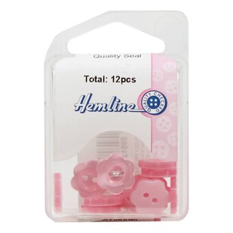 Hemline Pink Basic Flower Button 12 Pack