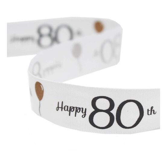 Happy 80th Satin Ribbon 16mm x 4m image number 1