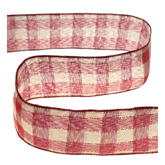 Linen Check Wire Edge Printed Ribbon 63mm x 3m